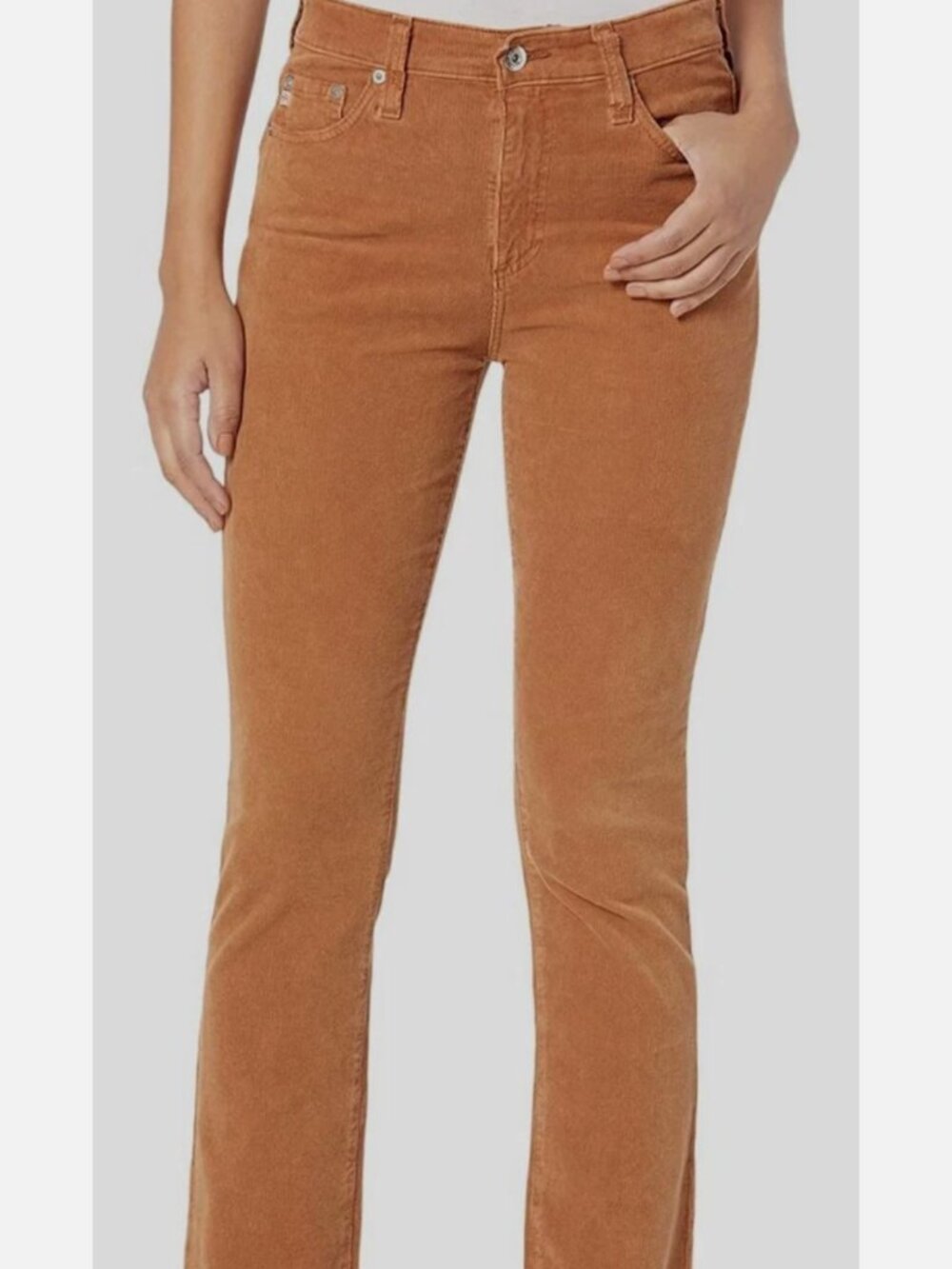 AG Adriano Goldschmied Mari High-Rise Slim Straight Corduroy Pants – Rust/Cognac